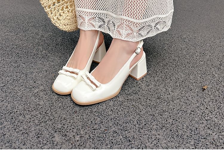 Plain Mid Bow Heel Sandals Slingback