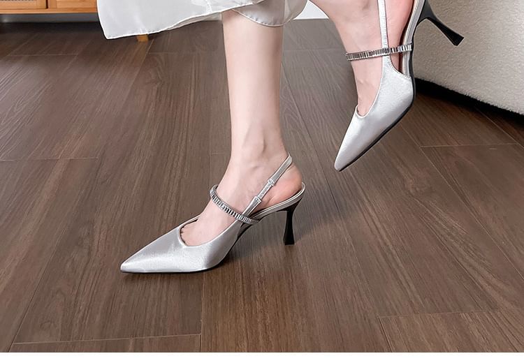 High Heel Rhinestone Slingback Sandals Pointy