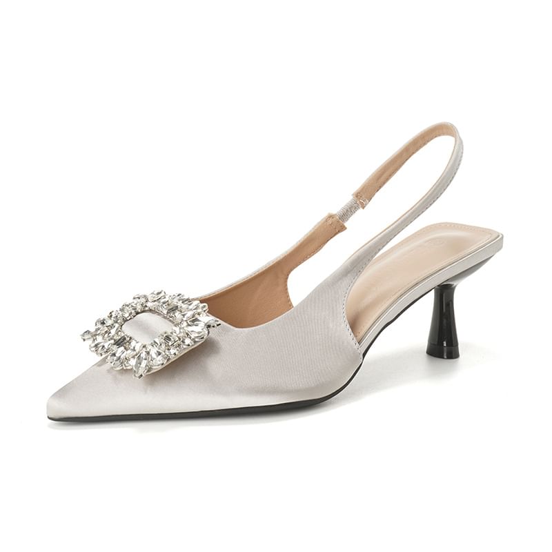 Sandals Rhinestone Slingback High Heel Pointy Plain