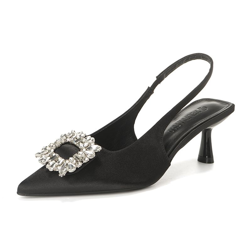 Sandals Rhinestone Slingback High Heel Pointy Plain