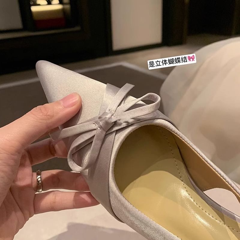 Pointy Slingback Heel Sandals High Plain Bow