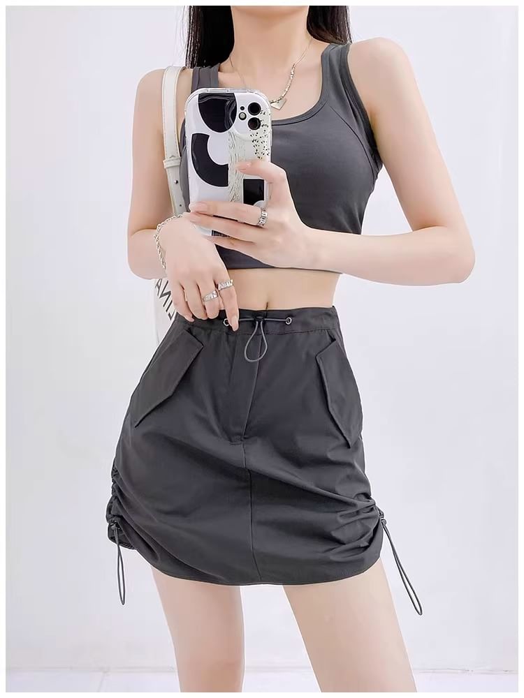 Waist Plain A-Line Skirt High Mini