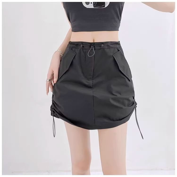 Waist Plain A-Line Skirt High Mini
