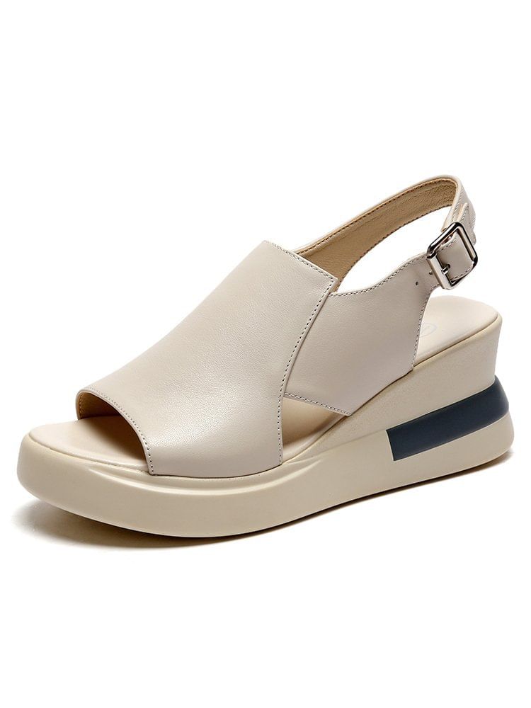 Sandals Plain Leather Wedge Heel Faux Slingback