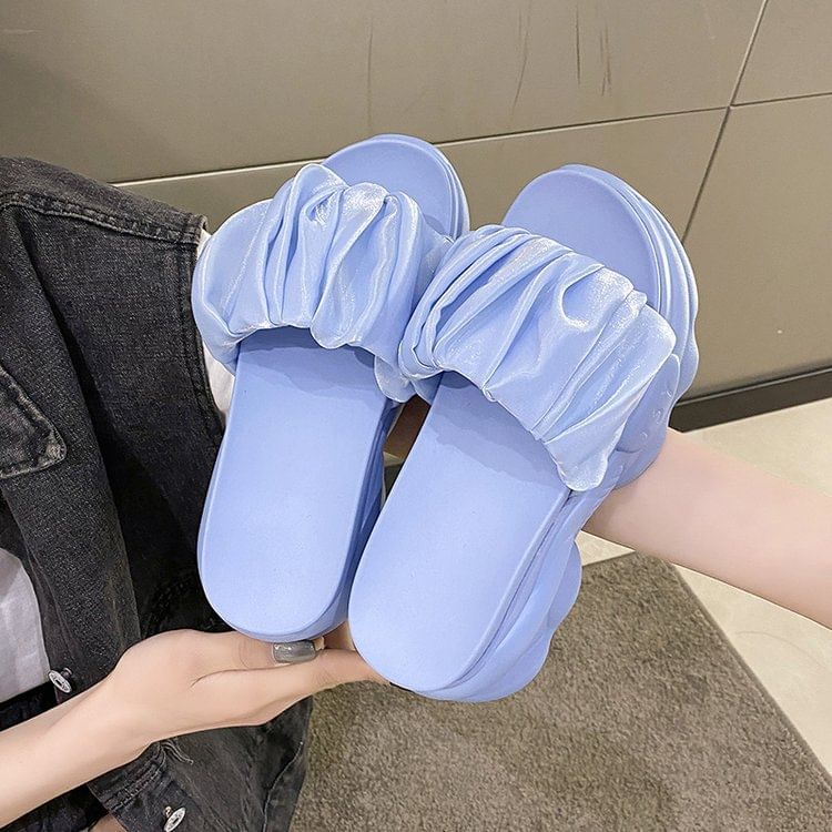 Platform Slide Ruched Plain Sandals