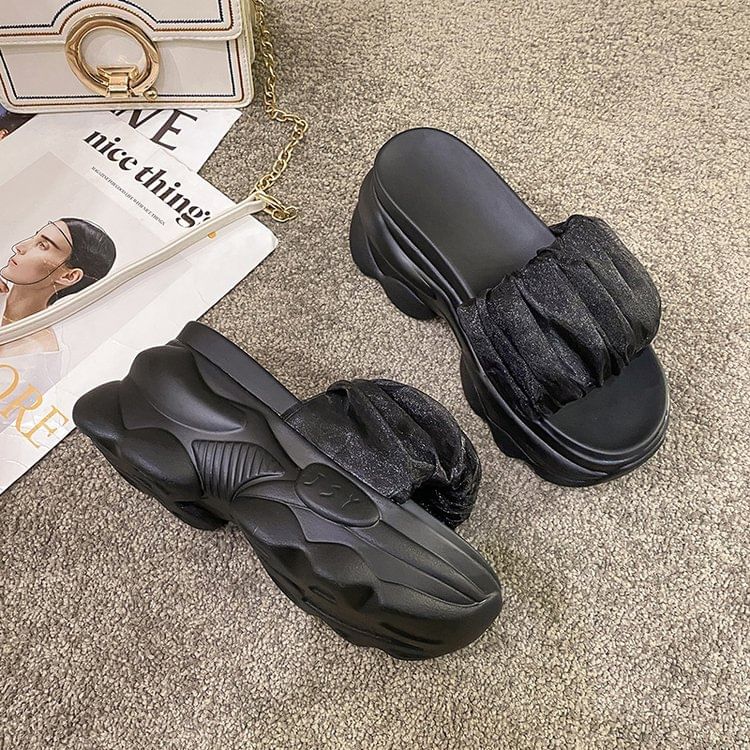 Platform Slide Ruched Plain Sandals