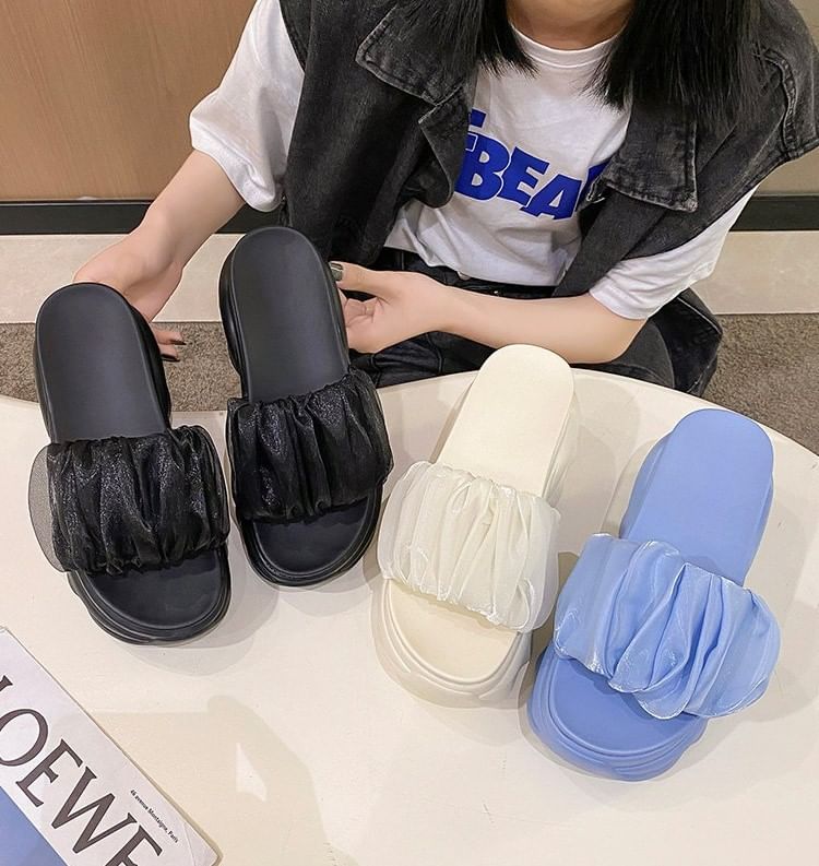 Platform Slide Ruched Plain Sandals