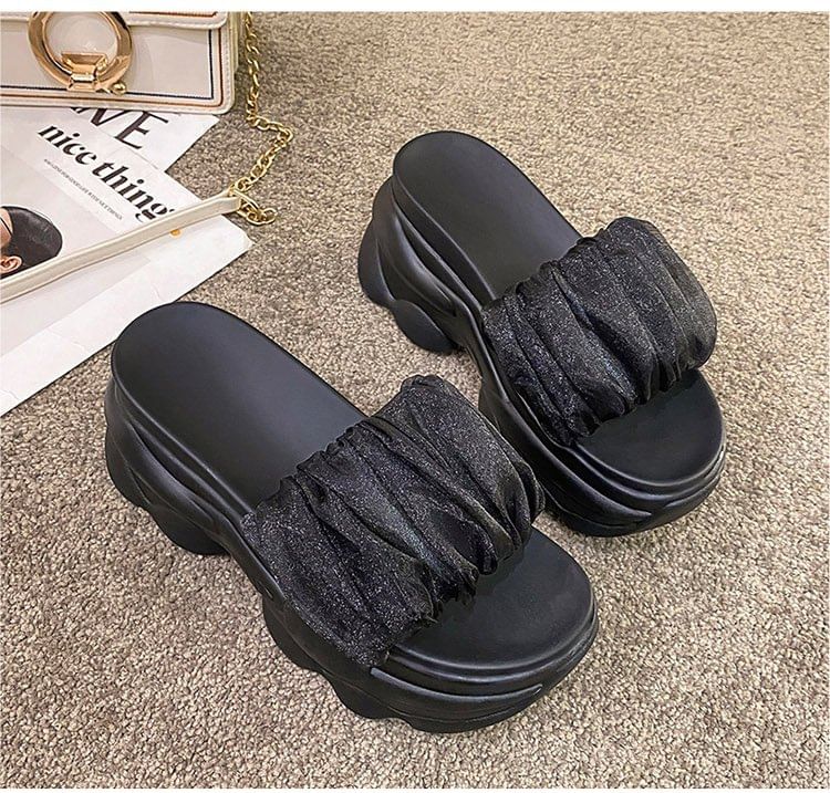 Platform Slide Ruched Plain Sandals