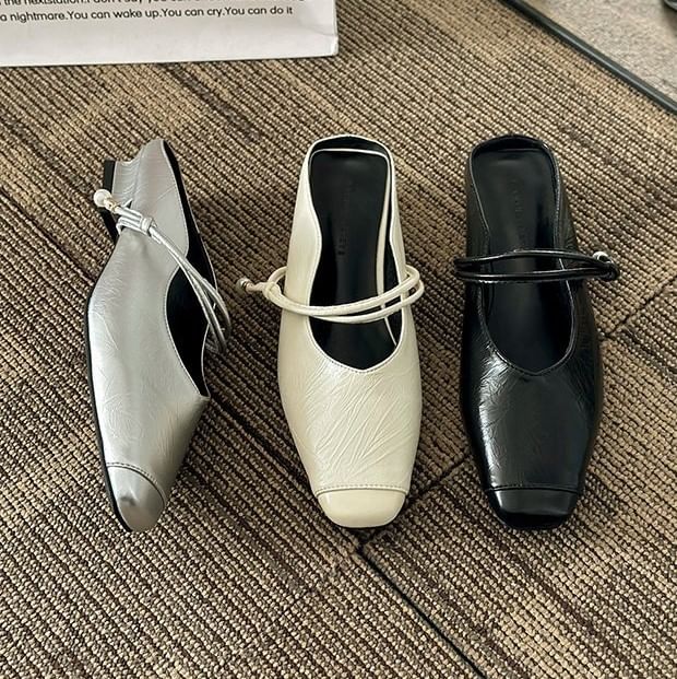Faux Heel Plain Mules Mary Leather Jane Low