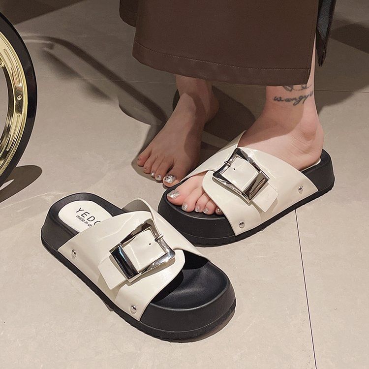 Platform Leather Buckled Sandals Faux