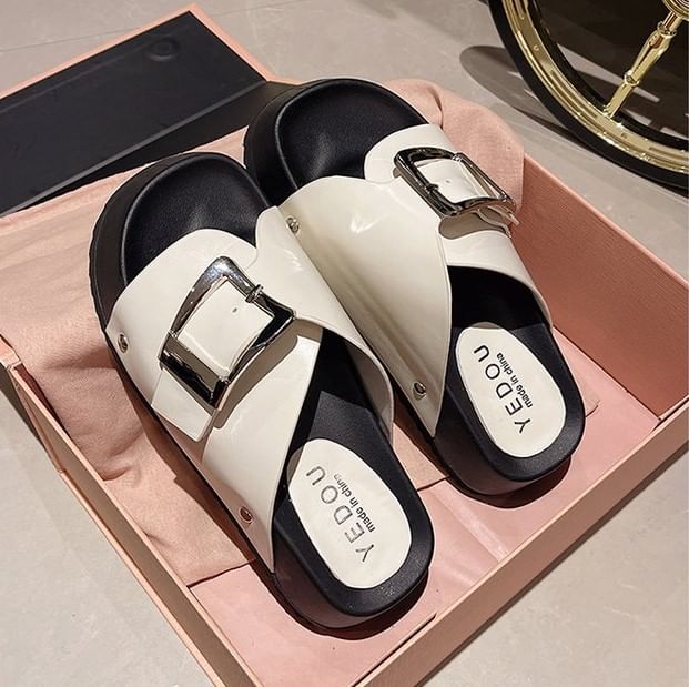 Platform Leather Buckled Sandals Faux