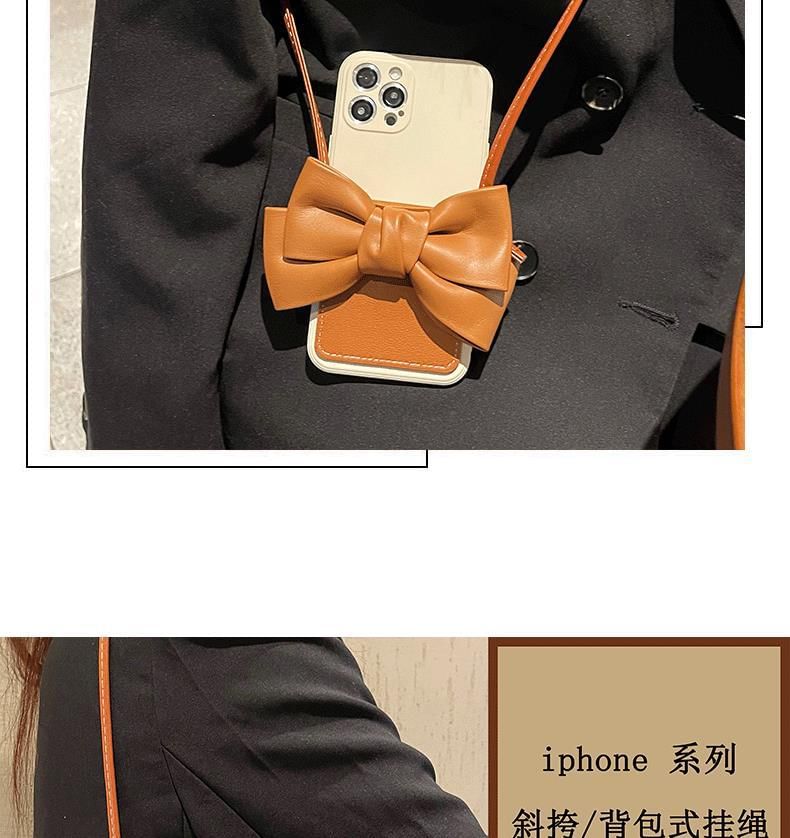 Bow Card Faux Lanyard Leather Case Holder Phone with