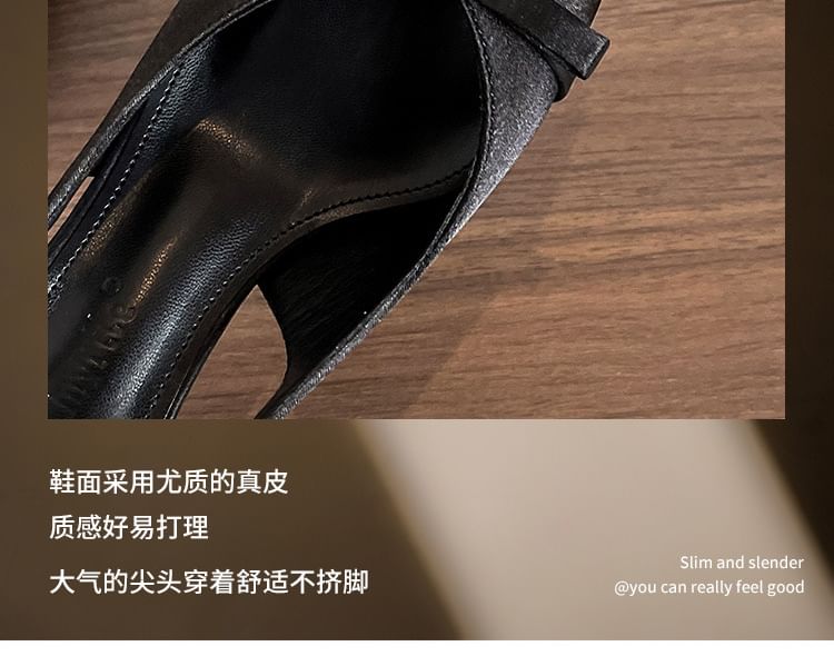 High Pointed Satin Slingback Heel Toe Sandals Bow