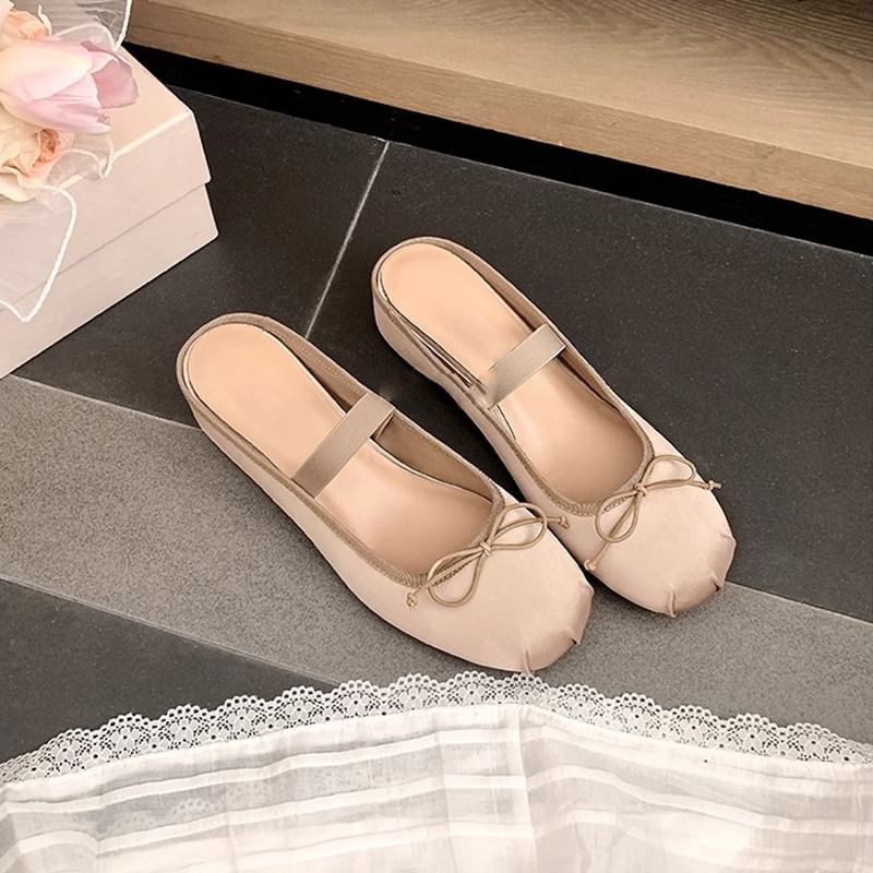 Hidden Jane Round Satin Bow Mary Wedge Toe Mules