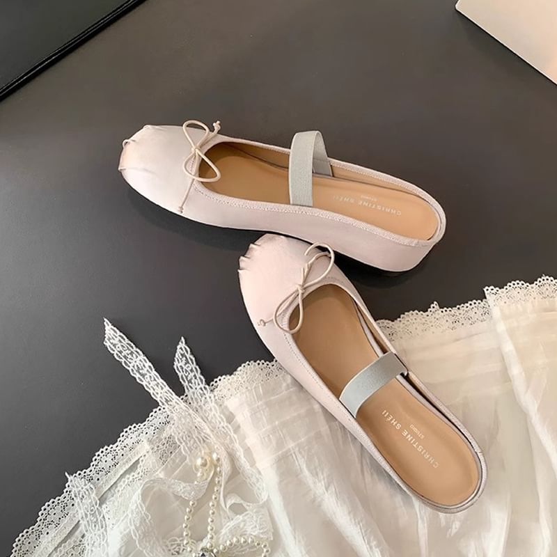 Hidden Jane Round Satin Bow Mary Wedge Toe Mules
