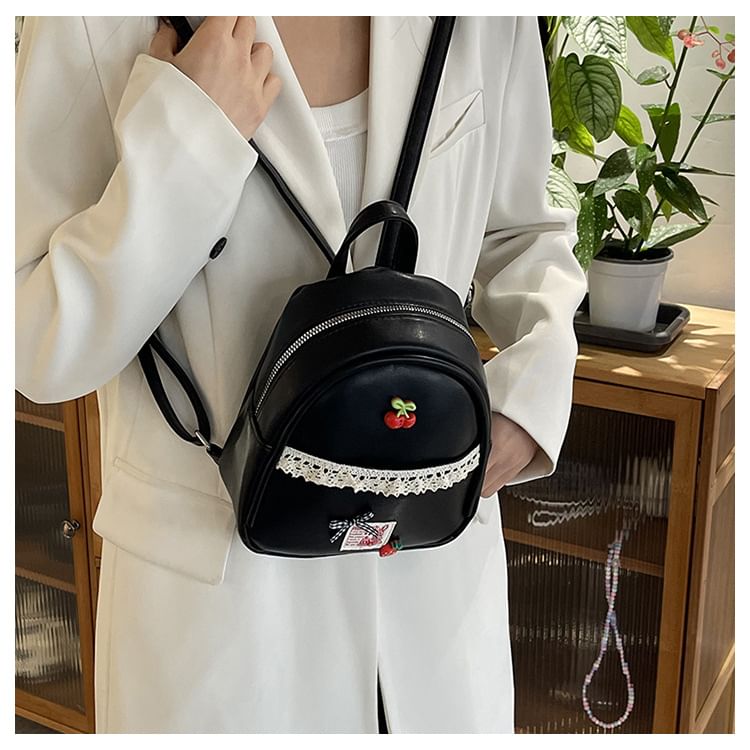 Sample Applique Lace Trim Faux Leather Backpack