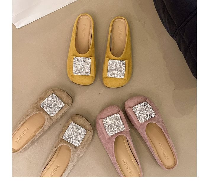 Toe Round Flat Mules Rhinestone