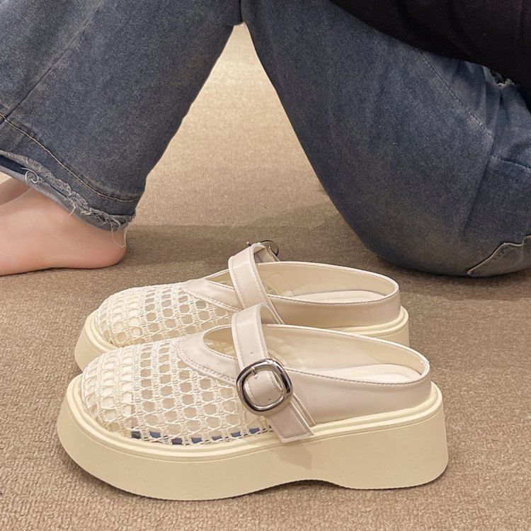 Cutout Mary Jane Mules Platform