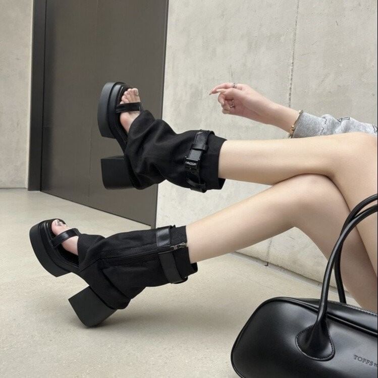 Slingback Set: Platform Chunky + Heel Leg Buckled Warmers Sandals