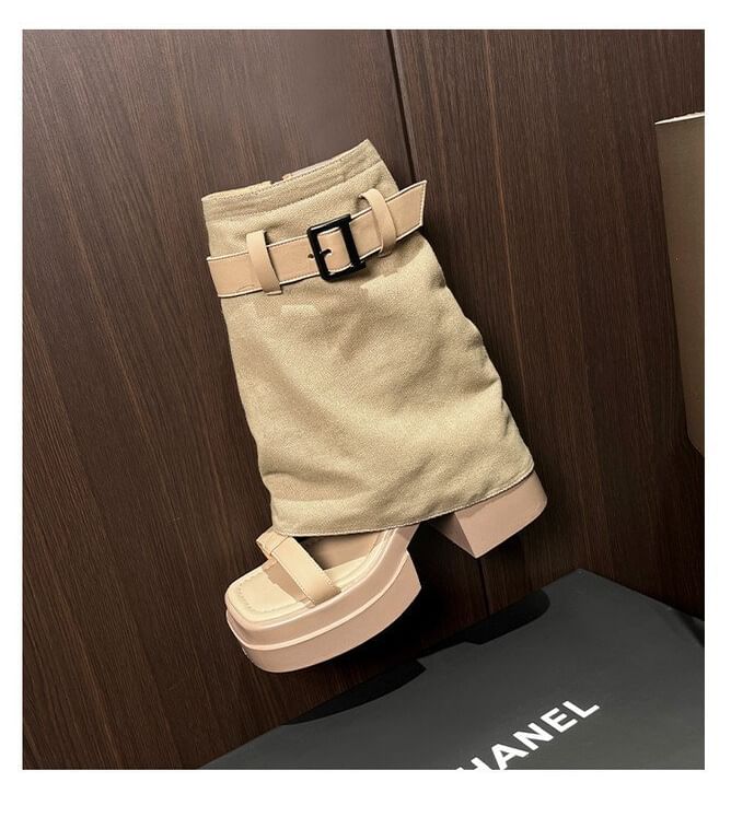 Slingback Set: Platform Chunky + Heel Leg Buckled Warmers Sandals