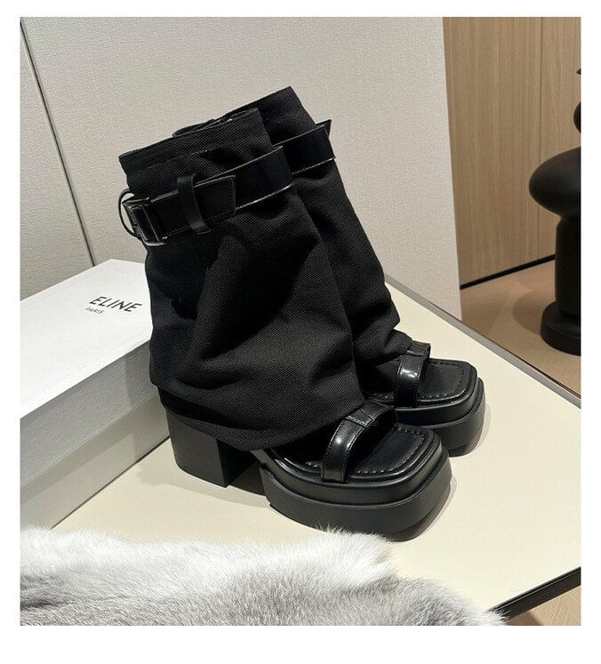 Slingback Set: Platform Chunky + Heel Leg Buckled Warmers Sandals