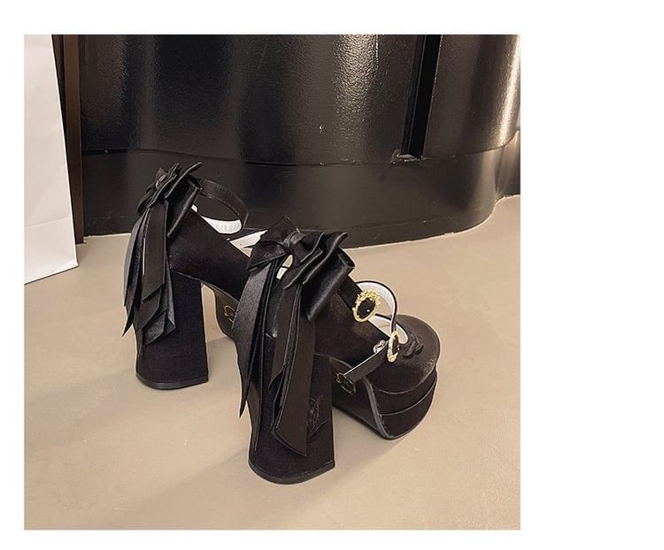 Shoes Bow Heel Mary Platform Embroidered Chunky Jane