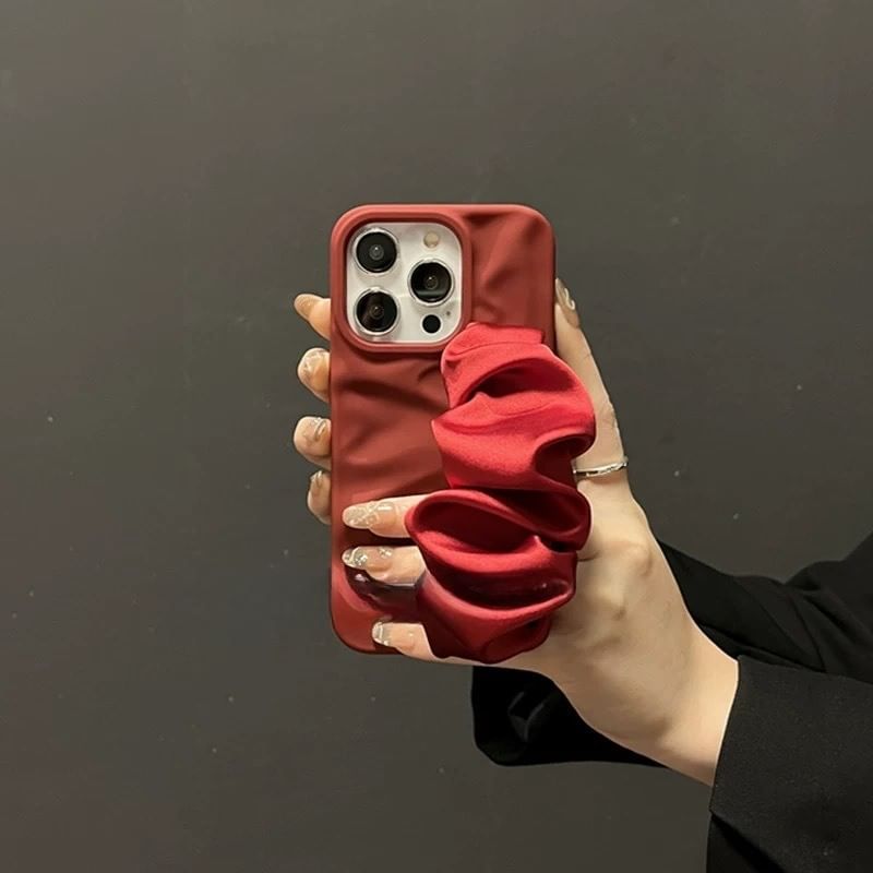 Plain Shirred Fabric Strap Phone Case