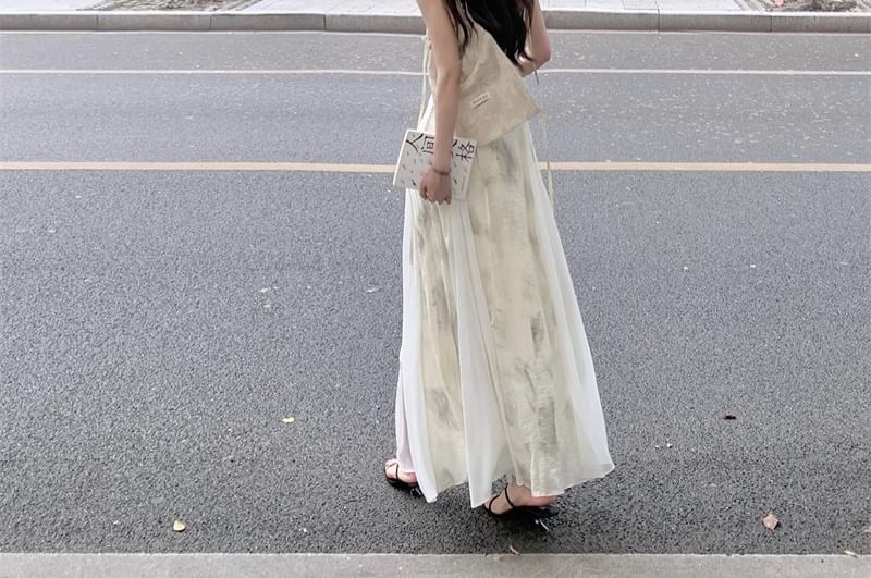 Dress Print Strap A-Line Midi Spaghetti