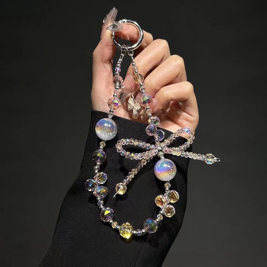 Wrist Crystal Bow Faux Strap Beaded Phone