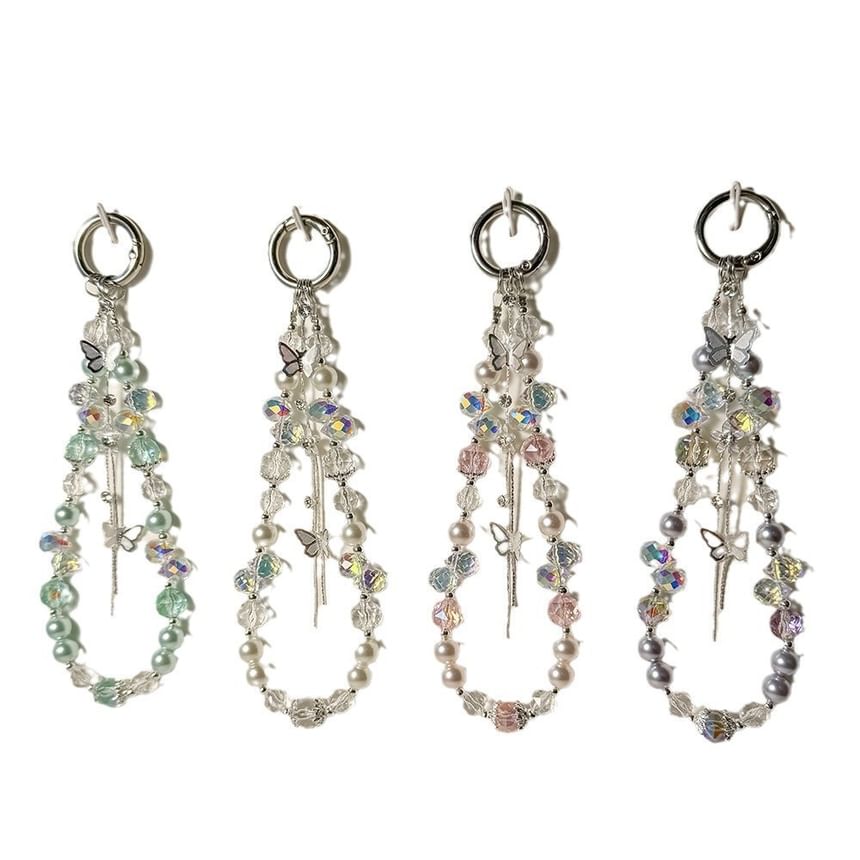 with Wrist Butterfly Lanyard Strap Pad Faux Phone Pearl