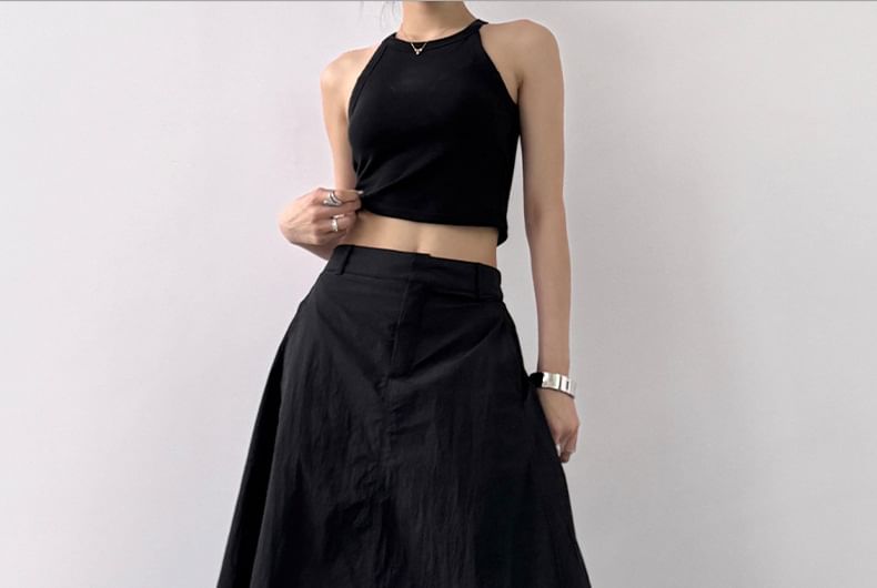 Skirt Slit A-Line Rise High Maxi Plain