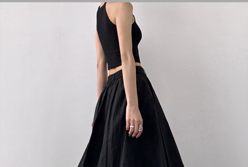 Skirt Slit A-Line Rise High Maxi Plain