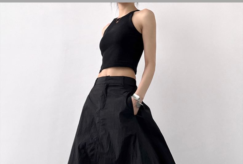 Skirt Slit A-Line Rise High Maxi Plain