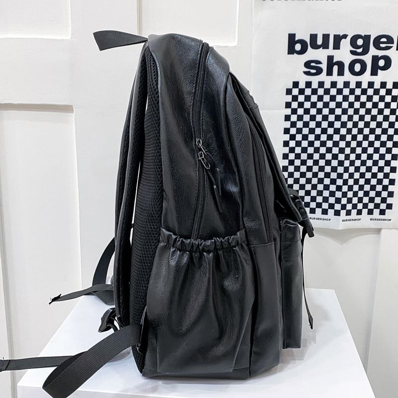 Faux Plain Zip Backpack Leather