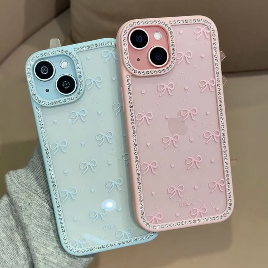 Bow Print Rhinestone Phone Case