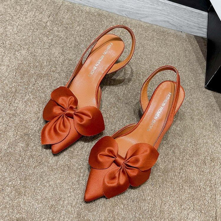 Pumps Bow Slingback Pointed Toe Satin