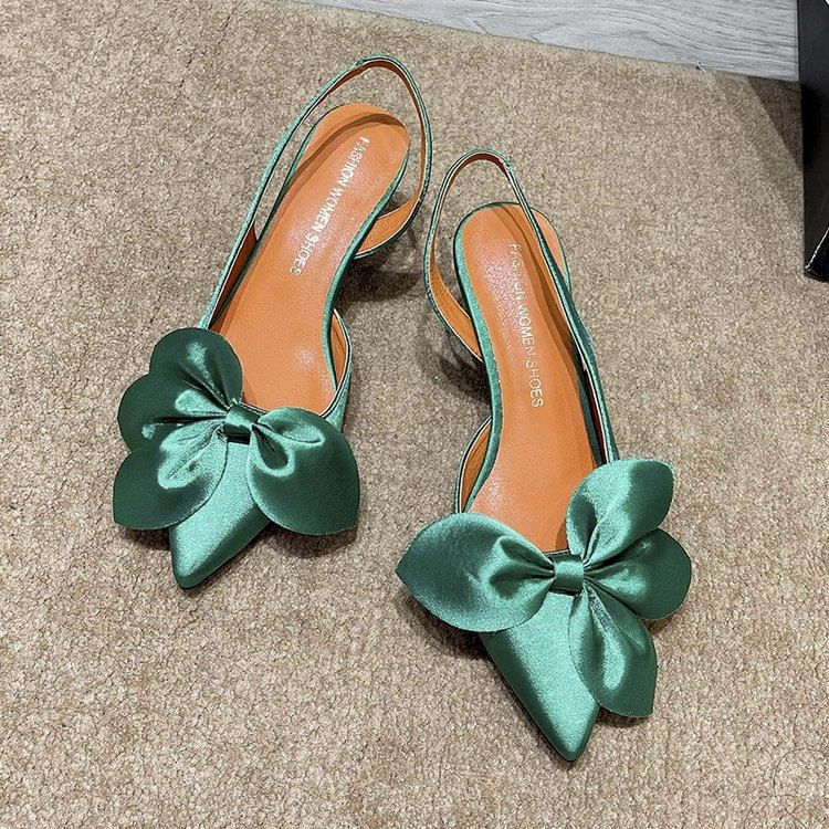 Pumps Bow Slingback Pointed Toe Satin