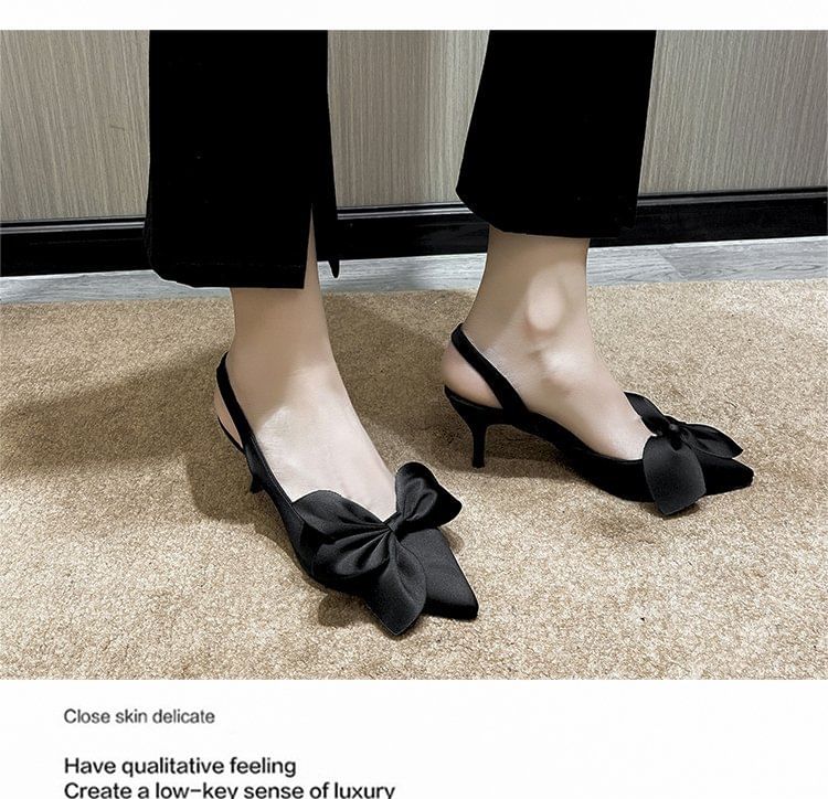 Pumps Bow Slingback Pointed Toe Satin