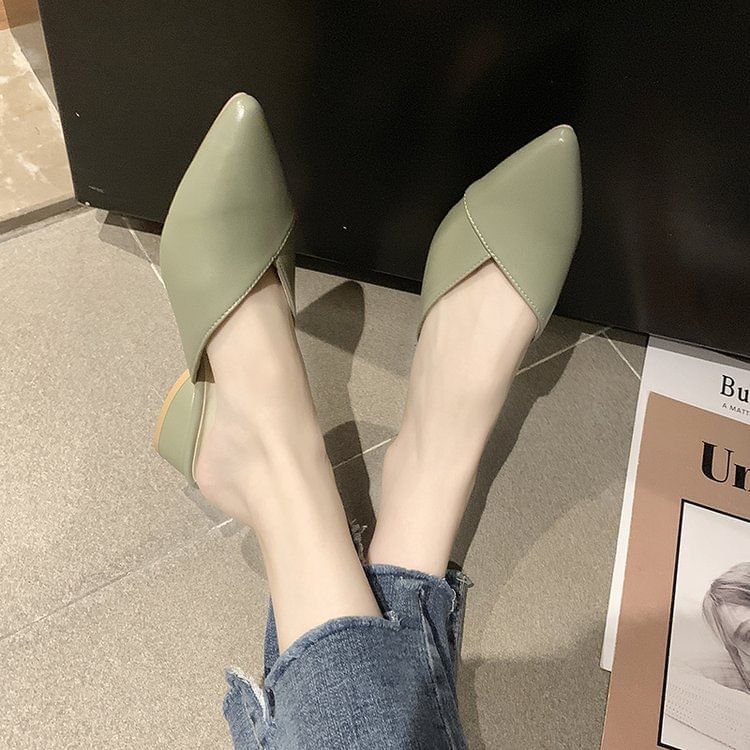 Toe Mules Pointed Faux Leather