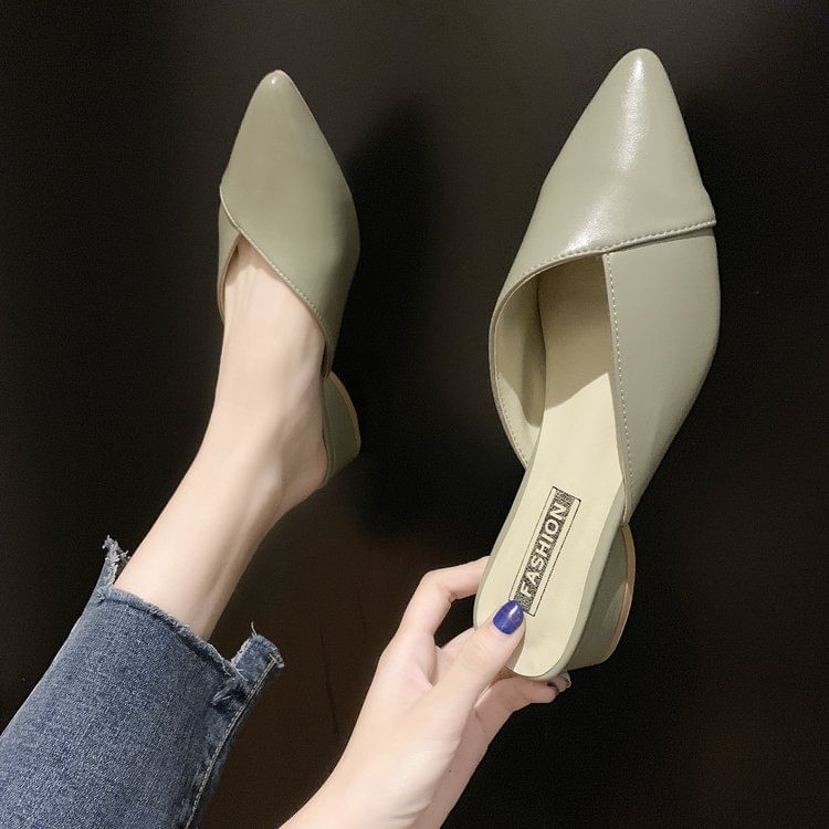 Toe Mules Pointed Faux Leather