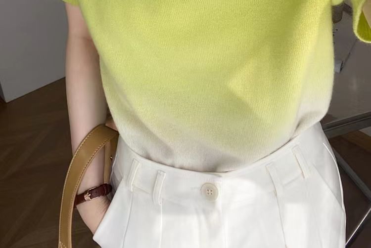 Crew Knit Gradient Neck Short-Sleeve Top