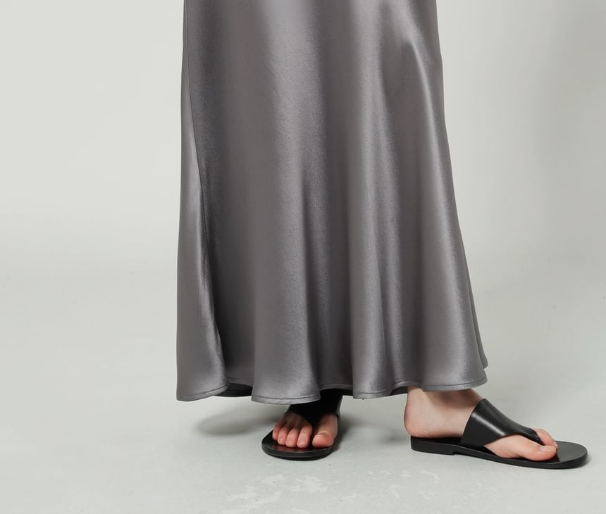 Maxi Plain A-Line Satin High Waist Skirt
