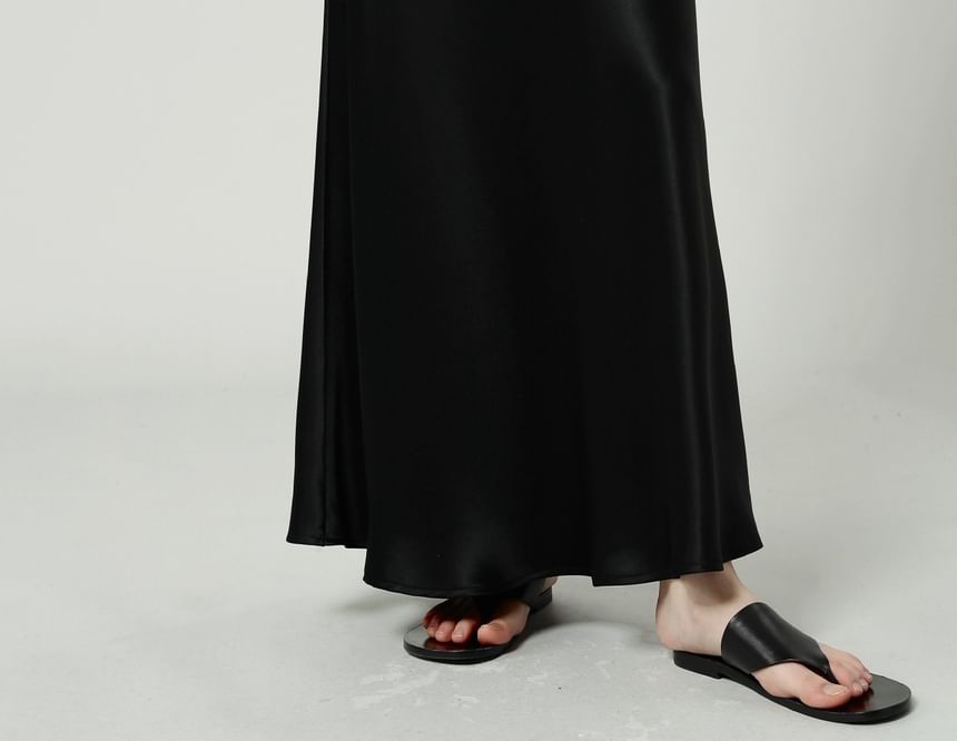 Maxi Plain A-Line Satin High Waist Skirt
