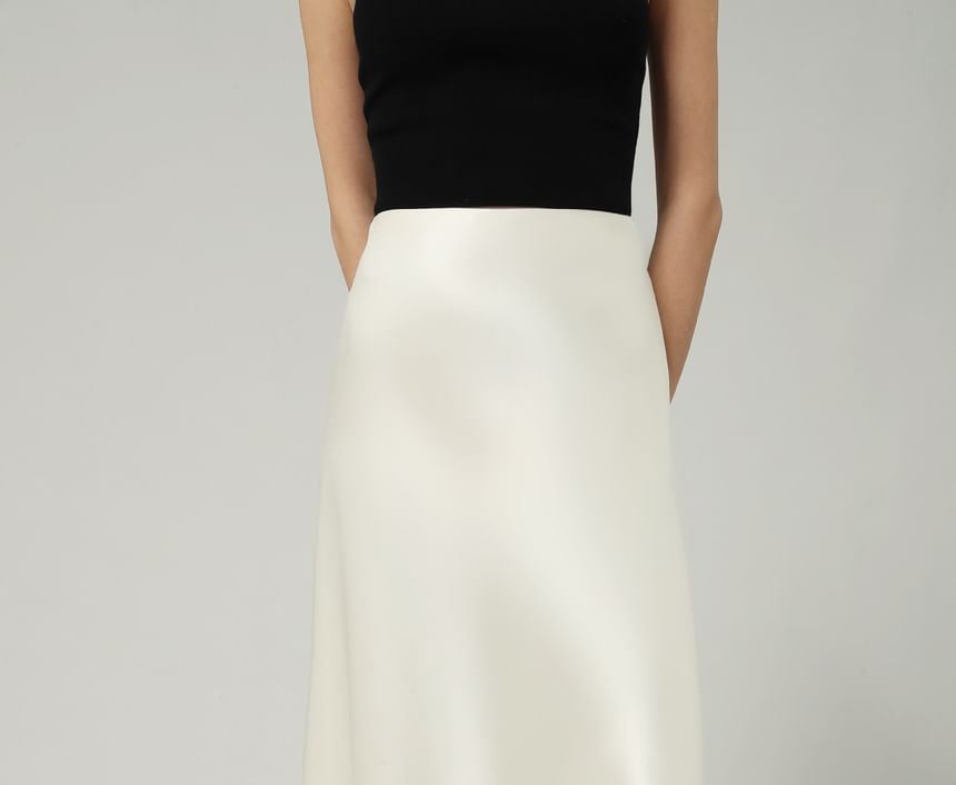 Maxi Plain A-Line Satin High Waist Skirt