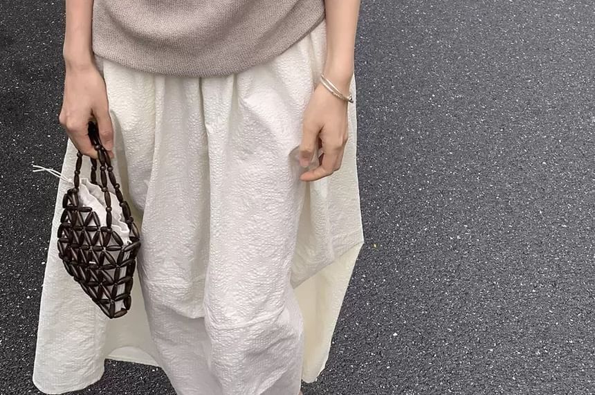 Knit Off-Shoulder Top Plain Short-Sleeve