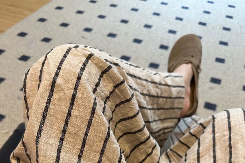 Wide High Plain Waist Leg Striped Pants