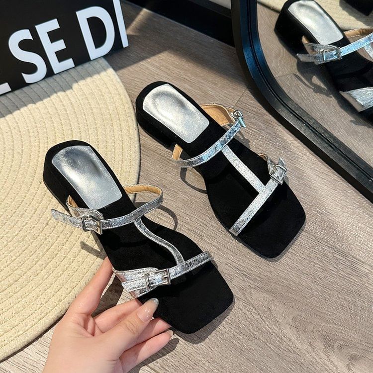 Chunky Strappy Slide Sandals Heel