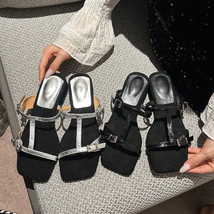 Chunky Strappy Slide Sandals Heel