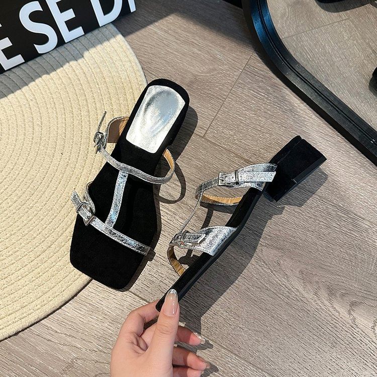 Chunky Strappy Slide Sandals Heel