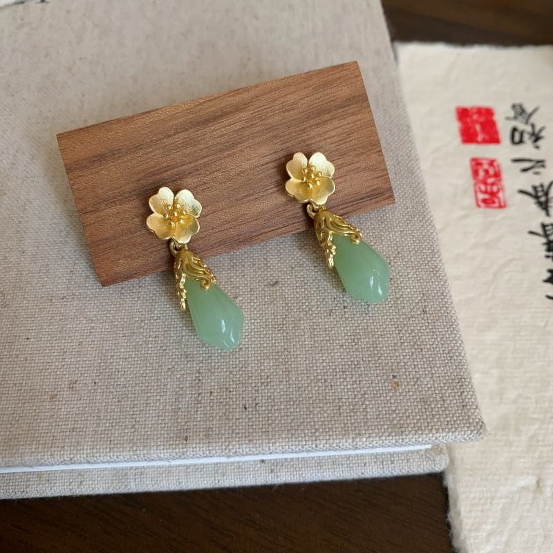 Drop Jade Floral Faux Earring